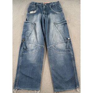 Vintage Kult Jeans Men's 28x30 Blue Wide Leg Cargo Baggy Distressed Jnco Style